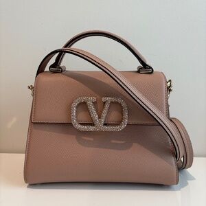 Valentino VSLING Small Rhinestone Leather Top-Handle Bag